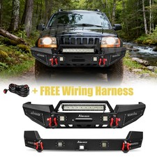 For 1999-2004 Jeep Grand Cherokee Wj Front Rear Bumper W Winch Plate Led Lights