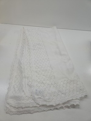 Sarah Louse White Newborn Baby Blanket Crochet Edging