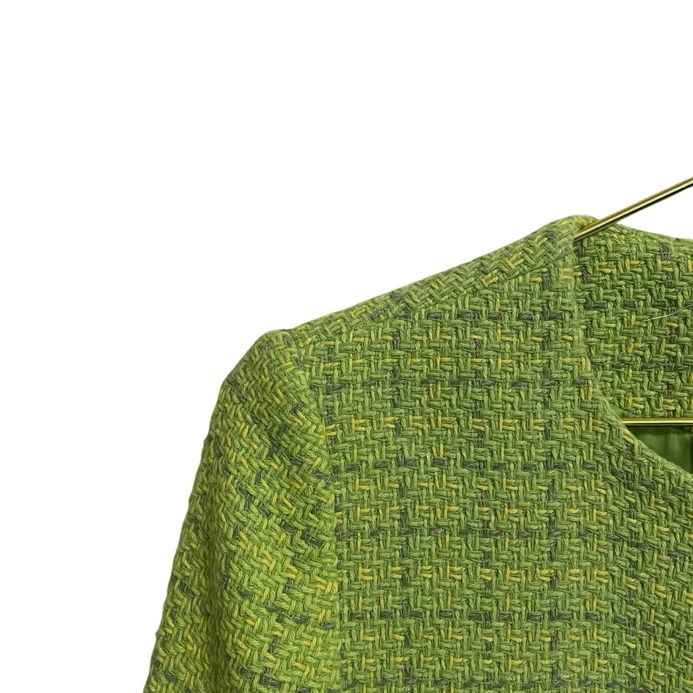 MANGO Pocket Gold Button Lime Green Tweed Blazer … - image 3