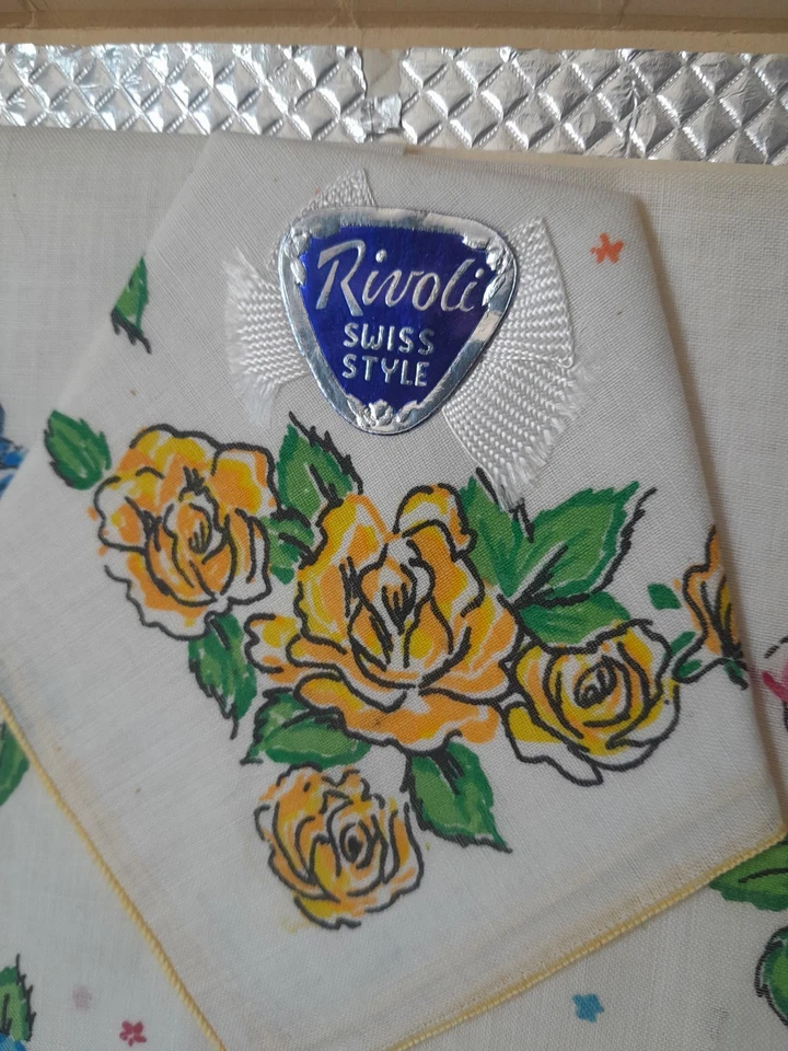 Juego de pañuelos estilo suizo Rivoli vintage NOS 1950 en caja almacenada durante años Foto 2 de 4