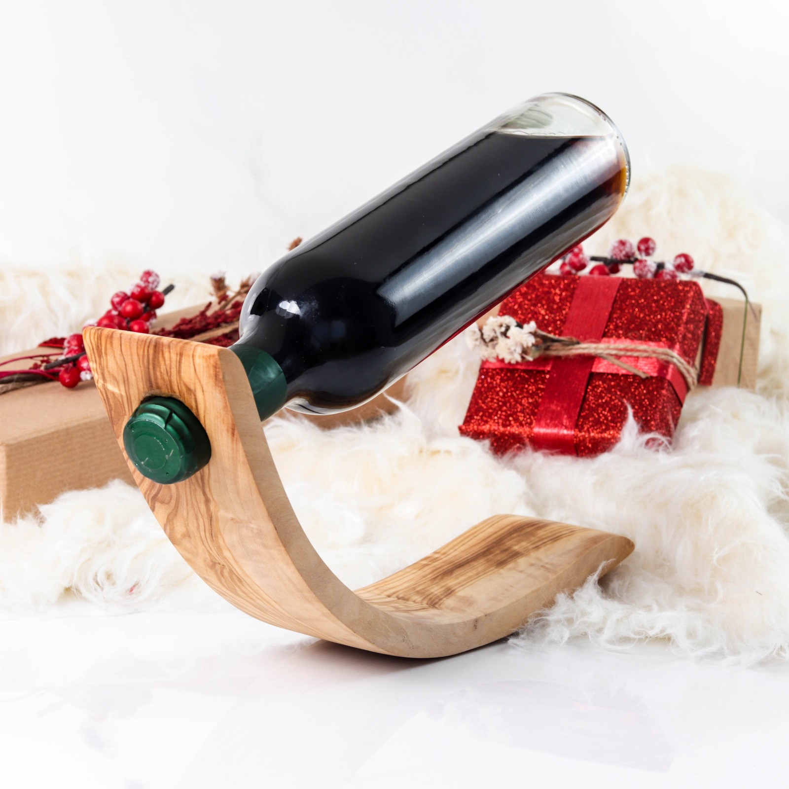 Porte-bouteille en bois d'olivier fait main, cadeau idéal pour amateurs de vin