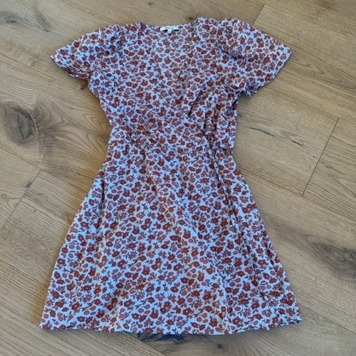 Madewell Fiore Floral Wrap Dress Pale Dawn Pink Orange Mini Dress Small