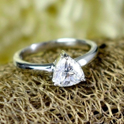 2 CT Trillion Cut VVS1 Moissanite Engagement Ring 14K White Gold Plated For Her