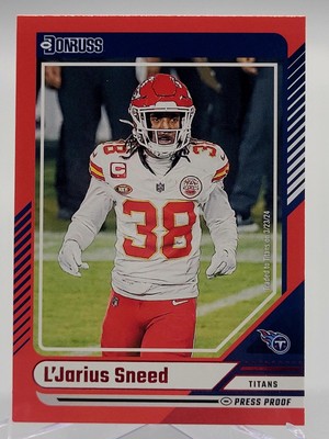 2024 PANINI DONRUSS L'JARIUS SNEED RED PRESS PROOF FOOTBALL CARD TITANS CHIEFS