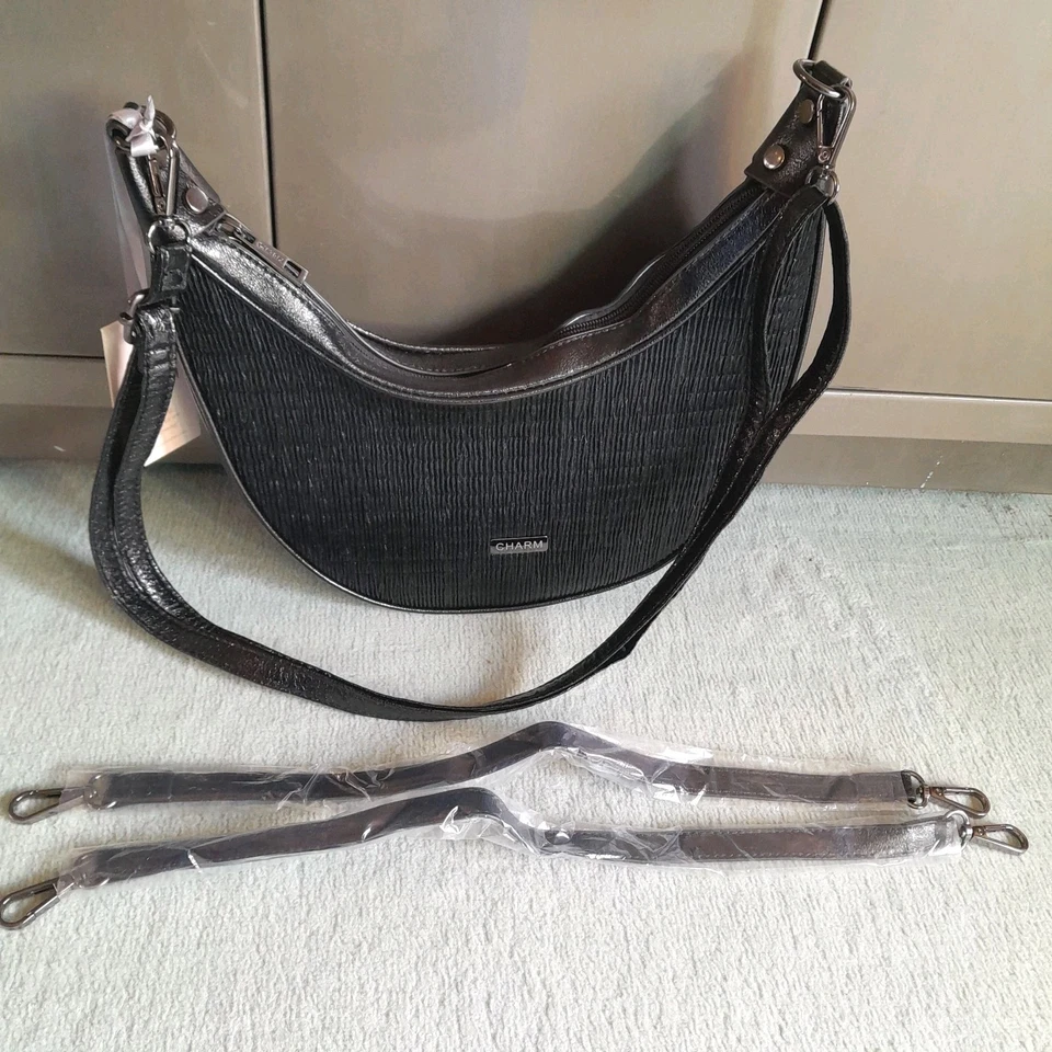 Sichelhandtasche neu CHARM schwarz mittel damentasche Umhängetasche Tragetasche  - Bild 4 von 4