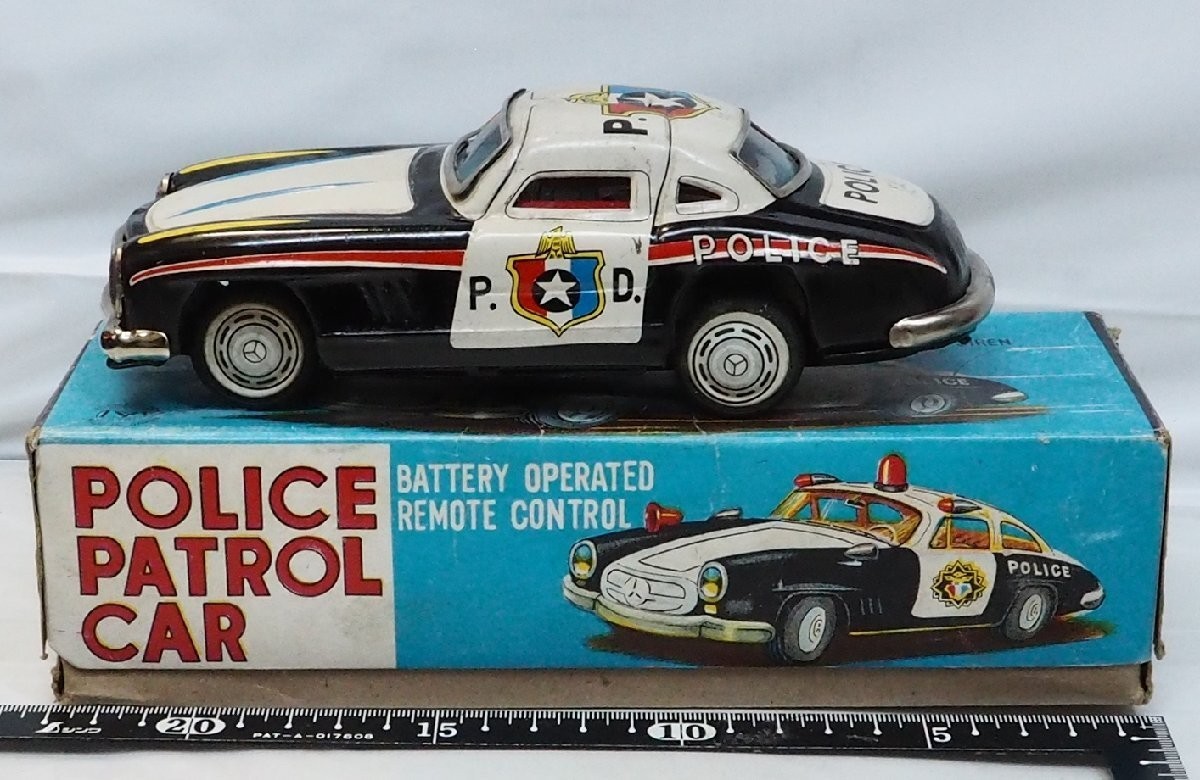 Vintage Yanoman Mercedes Benz 300SL Police Patrol Car Tin Toy