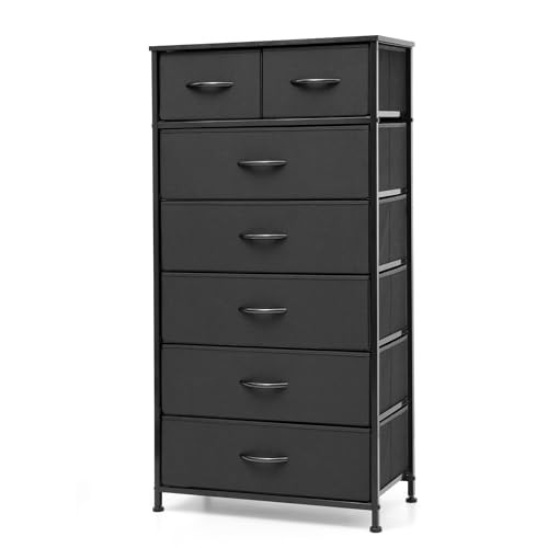 Dresser for Bedroom with 7 Drawers, Tall Dresser Vertical Storage Tower, Black