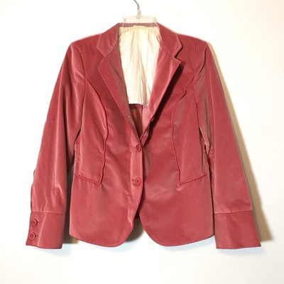 Brunello Cucinelli Pink Grapefruit Velvet Piping Blazer Jacket Womens Size 42