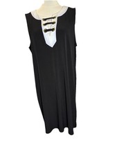 Michael Kors Black and White Dress/Long Blouse Sleeveless V-Front Gold Loops XL
