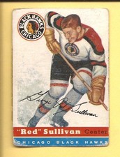 1954-55  TOPPS  # 42  GEORGE '' Red '' SULLIVAN  Chicago Black Hawks   G-VG