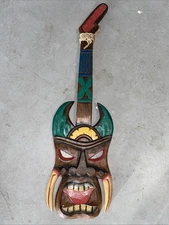 23” TIKI FACED GUITAR TROPICAL SIGN WALL HANGING ART ISLAND HOME DECOR
