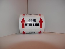 OPEN WITH CARE 2.75x1.5 red arrow Warning Sticker Label 250/rl
