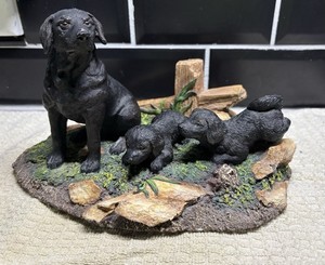 Vintage Black Lab Mother & Pups Sculpture Living Stone Inc  (?) Home Decor