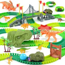 Dinosaur Toys Race Car Track, Create a Dinosaur World Road Race, Flexible Din...