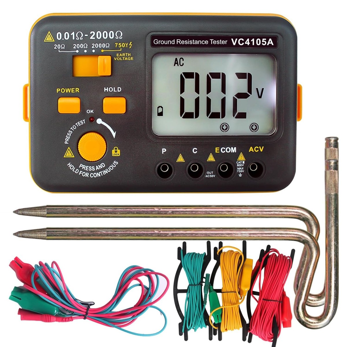 VC4105A Earth Resistance Tester Digital Grounding Yellow, Black | eBay