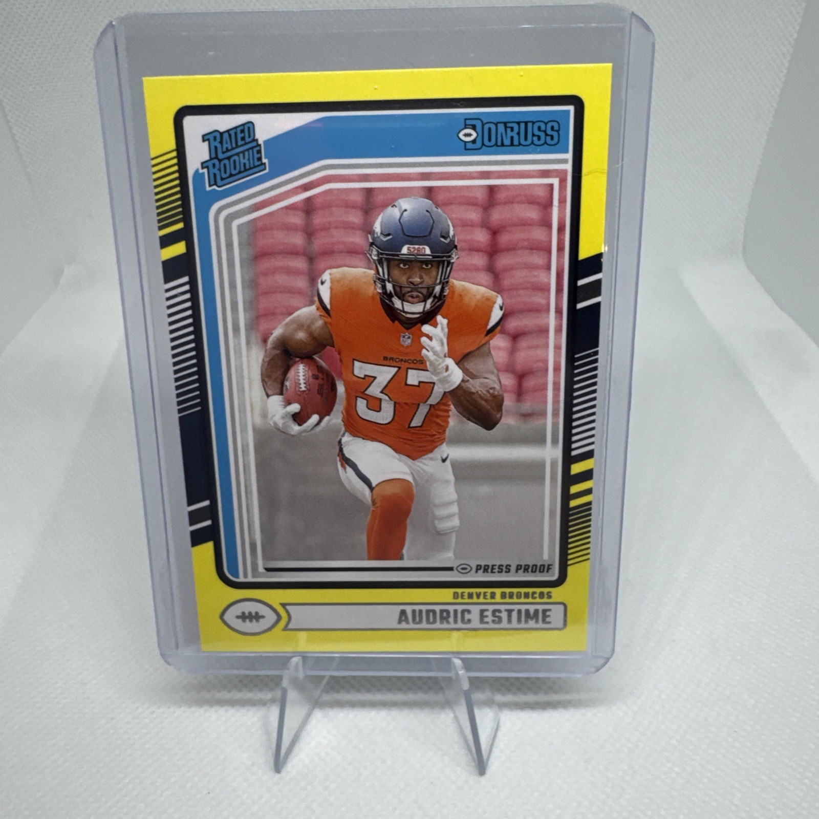 2024 Donruss Audric Estime Rated Rookie Yellow Press Proof #335 Denver Broncos
