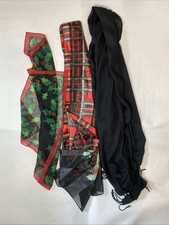 GOOD Lot Of 3 Winter Themed Scarfs, Mistletoe, Plaid,  Black