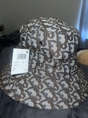 Christian Dior Bucket Hat Beige Brown Logo Print Women Size U Fabric