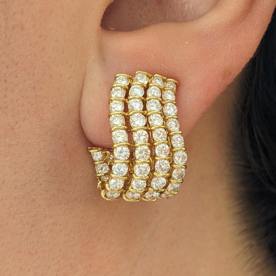 Four Row Diamond Half Hoop Earrings 4.79 cttw in 18k Yellow Gold - HM1777AN