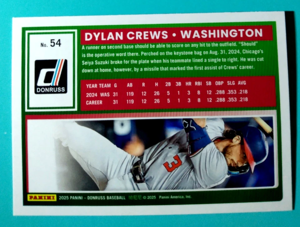 2025 DONRUSS BASEBALL  *** Dylan Crews: Red/Blue Foil Rated Rookie ***  #54 - Image 2 of 2