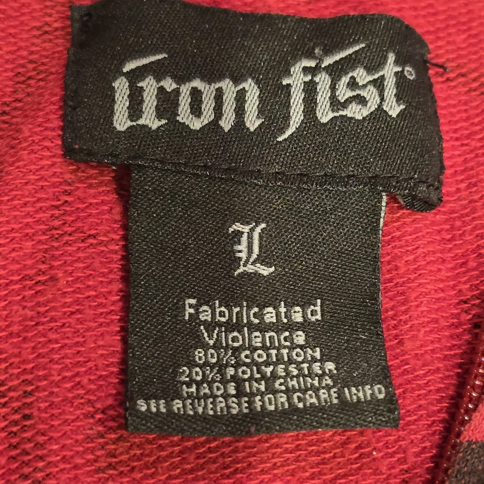 Sudadera con Capucha Iron Fist Para Hombre Grande L Roja Negra Y2K Grunge Gótica Cremallera Completa Foto 4 de 4