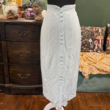 Vintage 90s Rampage mint blue High Waisted Button Front Midi Pencil Skirt Size 3