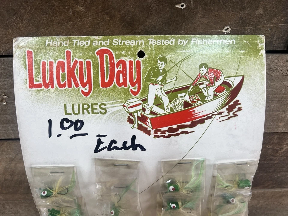 Vintage Lucky Day Kunstköder 23 Stück handgebunden Bachlauf getestet von Fischern grün - Bild 2 von 4