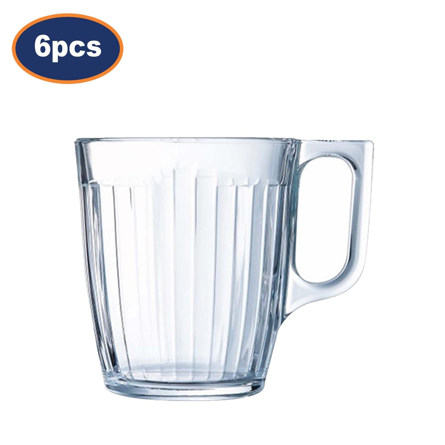 Tea Mug Luminarc Grand Central Ribbed Glass 230ml Cups Coffee Hot Drinks 6pcs