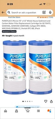 PUREPLUS PP10BB-CC 5 Micron Sediment & Carbon Water Filter 10x4.5'' 2 Pack