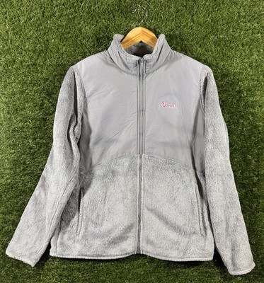 Champion St. John s graue Sherpa-Fleecejacke mit durchgehendem Reißverschluss für Damen Größe Large 