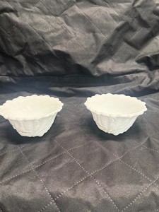 Vintage White Milk Glass Candle Cups Bobeches Pair Grape Pattern Westmoreland