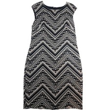 Vince Camuto Black White Chevron Cap Sleeve Sheath Dress – Size 16