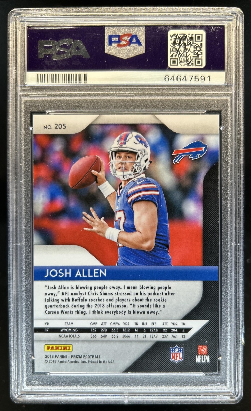 2018 Panini Prizm Josh Allen RC Rookie #205 Bills PSA 9 view 2