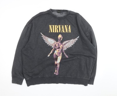 Nirvana Damen schwarz Pullover Sweatshirt Gr. 10/12 Rundhalsausschnitt Rock Grafik