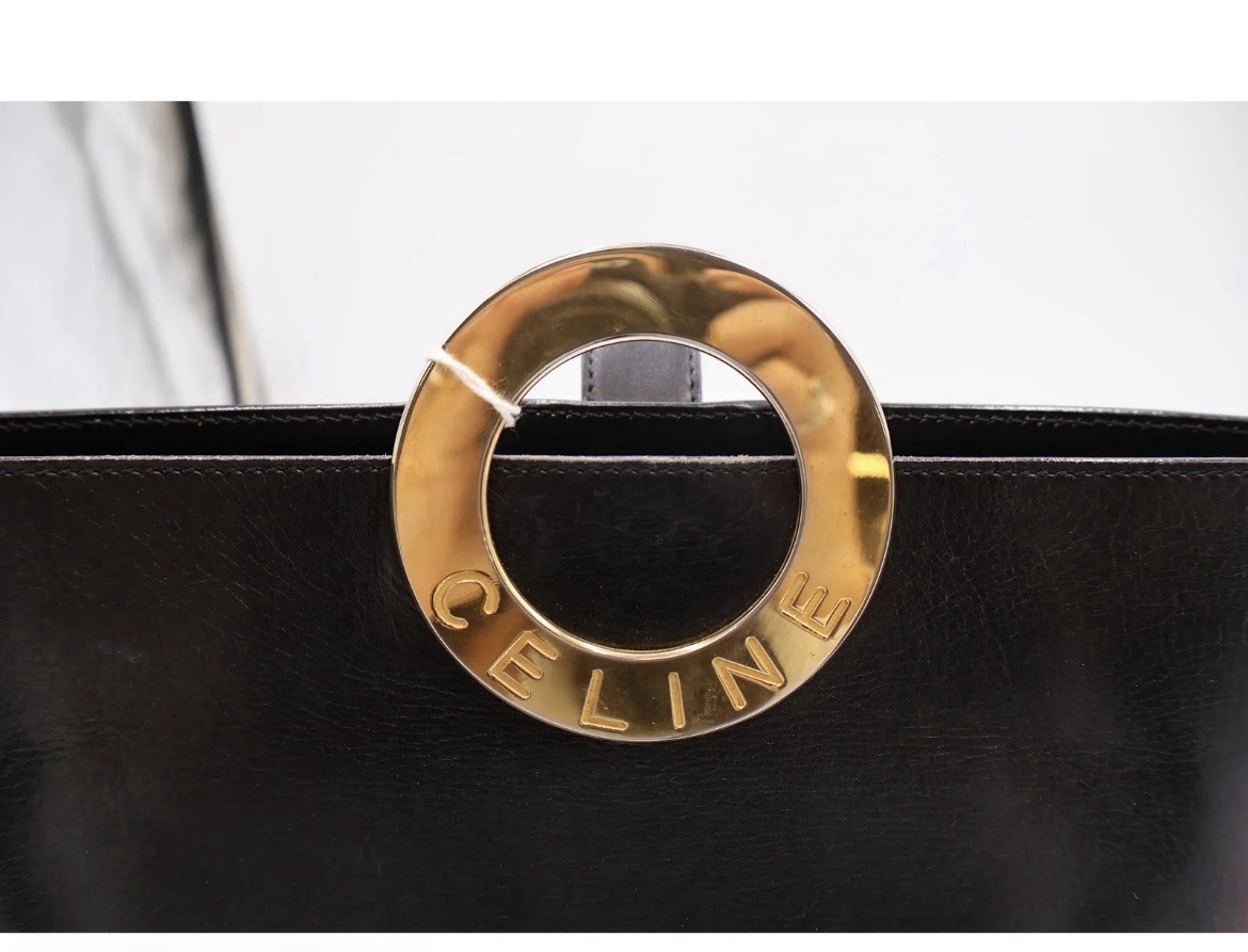 ✨ AUTHENTIC Vintage Celine Paris Black Leather Circle Bucket Bag