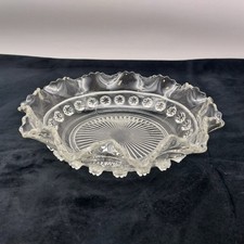 Davidson Glass Blackberry Prunt Dish Bowl Clear Ruffled Edge 1930s 23cm Vintage