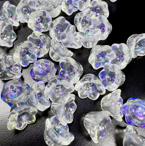 50Pcs Transparent Trumpet Bell Flower Cap Beads Lampwork Glass 12x7mm Pick Color - Picture 8 of 11