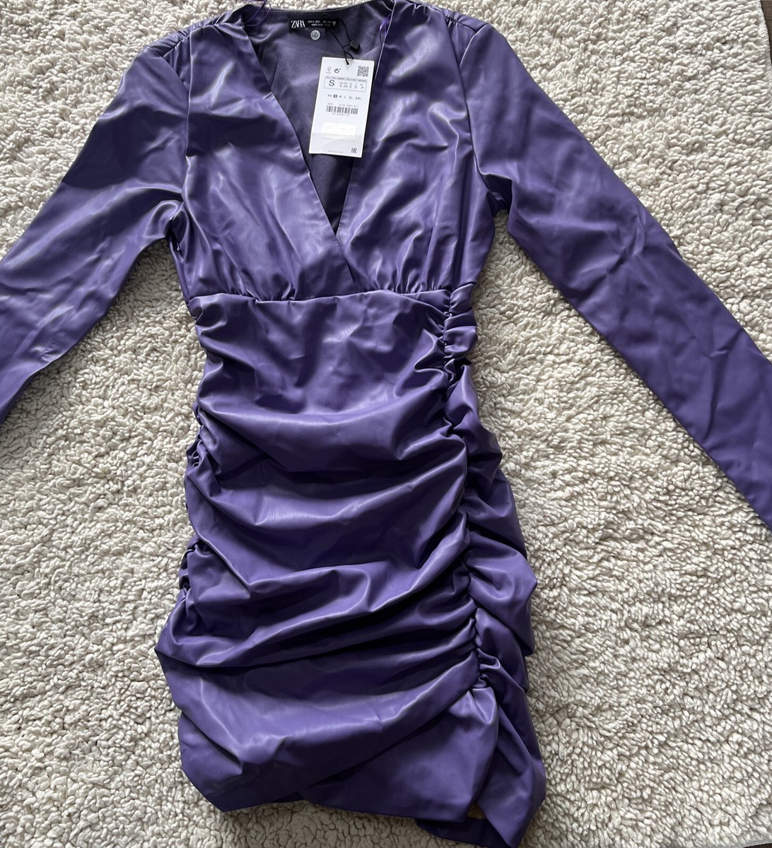 open lace back dress ZARA. Short purple faux leather dress. TS  Hibuy market