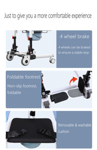 Multifunctional 4in1 Patient Lift Transfer Chair Folding Handicapped Wheelchair - Picture 11 of 19