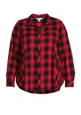 Terra & Sky Women's Plus Size Plaid Button-Down Shirt Top Red 0X (14W)