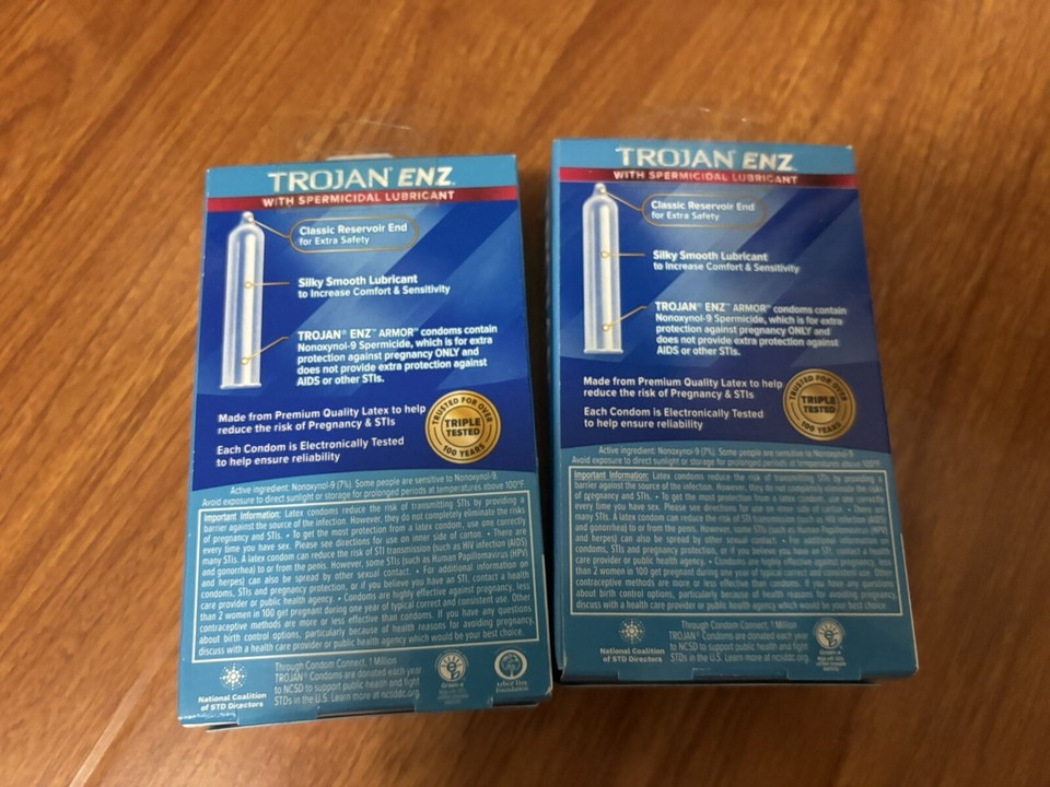 2x 12 Trojan ENZ Condoms Classic Reservoir end With Sopermicidal