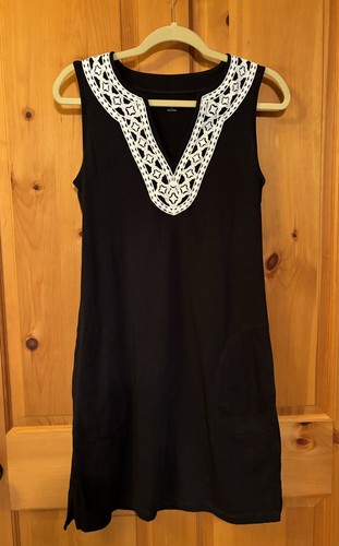 🌸Lands End Embellished Tee Shirt Dress Women XS 2-4 Navy Blue V-Neck Sleeveless