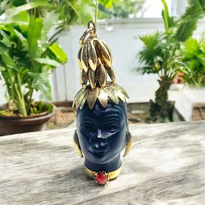 Vintage 14k Yellow Gold Handcrafted Blackamoor Lady Head Pendant