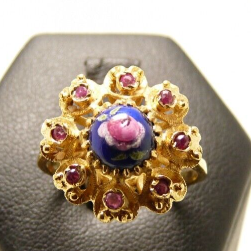 Bague Vintage En Or 18K Massif Avec Rubis Naturel - Taille ITA 13/US 6.5 - Made In Italy