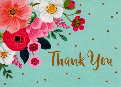 Floral Flowers Pink White Red Thank You Blank Note Greeting Card | eBay