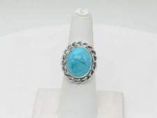 Native American Sterling Silver  Kingman Turquoise Navajo Handmade Ring Size 7