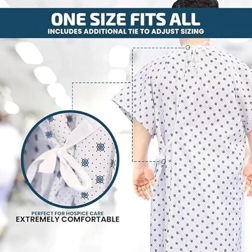 Unisex PATIENT GOWN NHS Wrap over Waist & Neck Tied Hospital Night dress - Picture 2 of 5