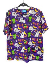 The Scrub Co Scrub Top Sz Large Halloween Ghost Witch Mummy Trick Or Treat EUC