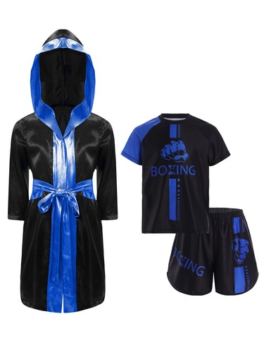 Kids Boys Cloak Robe With Belt T-shirt And Shorts Boxing Training Letter Print - Picture 13 of 87
