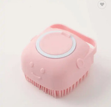 Soft Pet bath brushes Massage Dispenser Grooming Silicone Scrubber Tool PINK